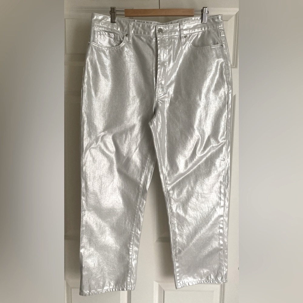Rebecca Minkoff Women's Metallic Silver Jeans Size 14 NWT 100% Cotton Trendy Y2K - Picture 2 of 16